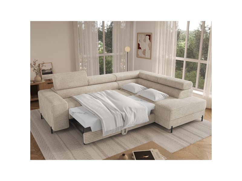  Canapé d'angle colesia convertible 5 places gris foncé velours côtelé – droit – 274x200cm  - Conforama C