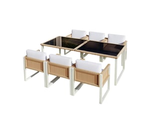 Salon de jardin,170x80x75 cm,6 places avec table,rotin pe,marron et blanc