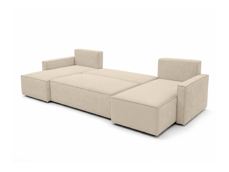  Farah - canapé d'angle panoramique convertible 6 places accoudoirs slim en tissu bouclettes généreuses  - Conforama C