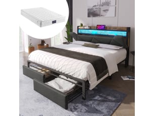 Lit avec rangement 160x200 cm <strong>MEULVA</strong>  <strong></strong> coloris gris