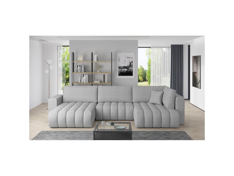 Canapé d'angle bonita convertible 6 places gris clair tissu chenillé – gauche – 350x175cm - Conforama B