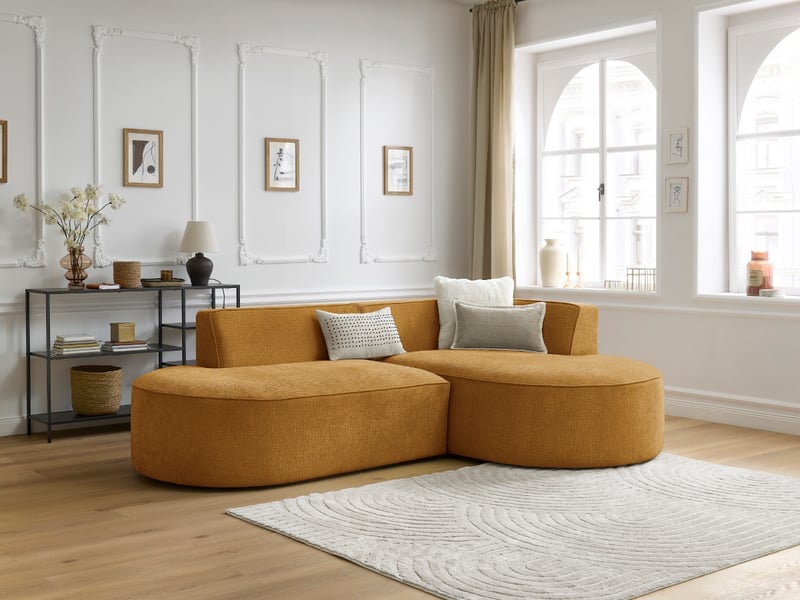  Bobochic canapé d'angle fixe rousseau tissu texturé jaune  angle droit ROUSSEAU - Conforama B