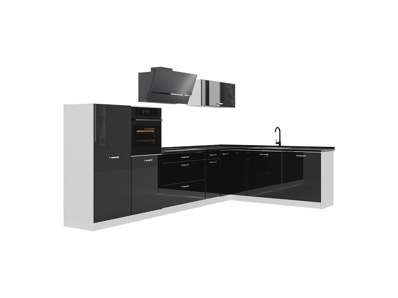  Vicco cuisine en angle, noir haute brillanceblanc, 347 x cm plan de travail anthracite  - Conforama A