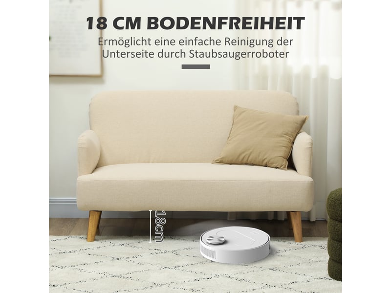  Canapé 2 places ulevr en velours blanc crème 130 x 74 x 79 cm, assise rembourrée 21 cm, pieds en bois  - Conforama D