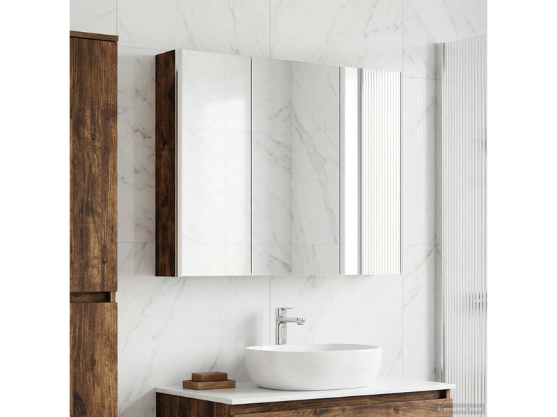  Armoire miroir salle de bain, meuble de rangement chêne fumé 103.5x15.5x70 cm  - Conforama D