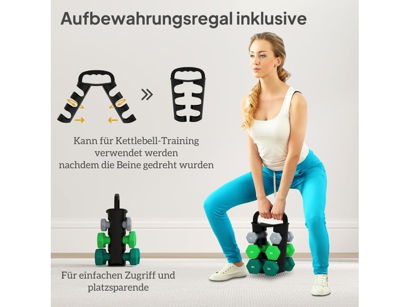  Set de 6 haltères hexagonaux 1, 2 et 3 kg gris en métal, support convertible pour entraînement fitness  - Conforama B