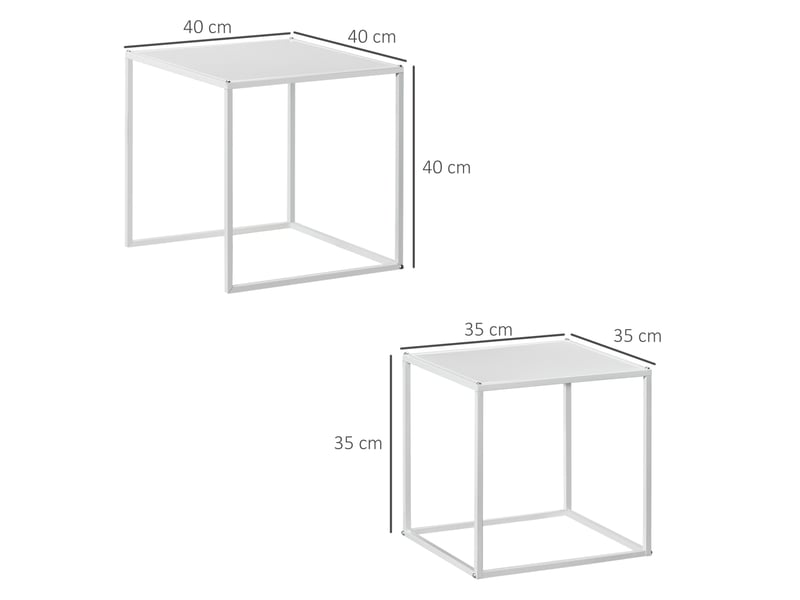  Tables basses gigognes carrées en lot de 2 avec structure en acier, charge 10 kg, style moderne, blanches pour salon  - Conforama C