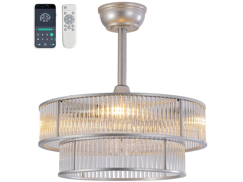 Ventilateur de plafond 50 cm éclairage led abs argent 6 vitesses télécommande silencieux minuterie et mémoire économie énergie - Conforama A