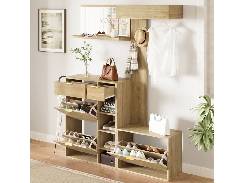  Ensemble vestiaire d'entrée 4 pièces 130x30x174 cm panneau de particules naturel  - Conforama B