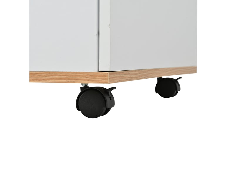  Table basse relevable 100x98x65 cm avec tiroir, portes et roulettes, panneau de particules, blanc et bois naturel  - Conforama D