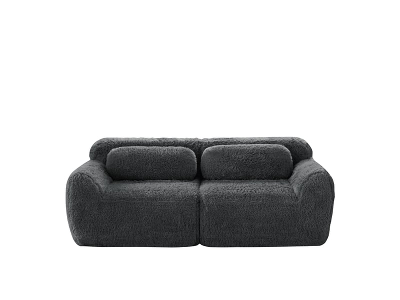  Canapé modulable 2 places gris anthracite, canapé d'angle sans cadre avec rangement intégré, tissu peluche doux pour salon contemporain  - Conforama A
