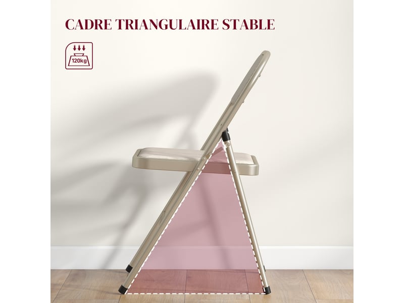  Lot de 4 chaises pliantes chaises de salle à manger portables cadre en acier beige dim. 45l x 46p x 78h cm  - Conforama E