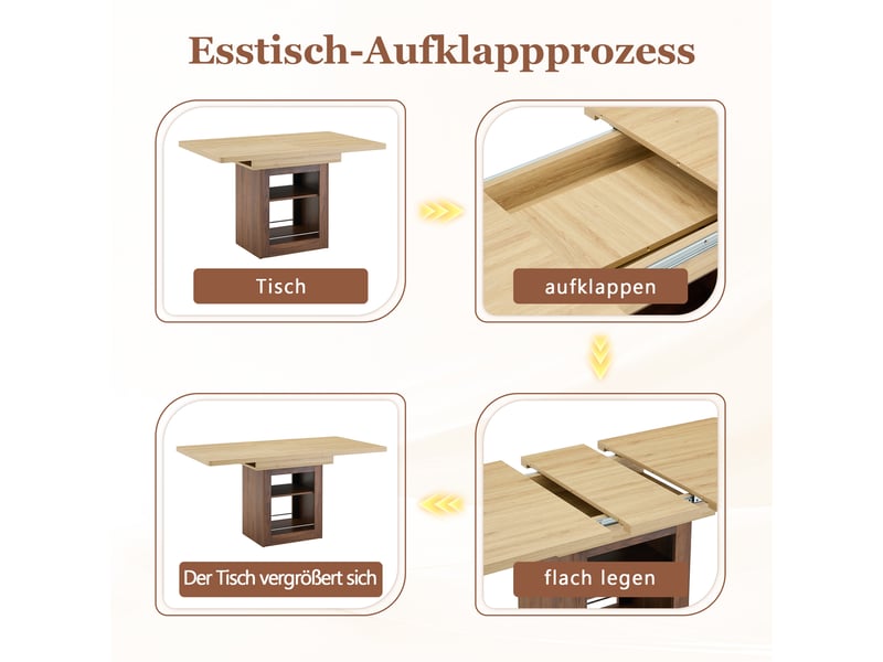  Table à manger extensible led avec rangements 80x75,5 cm, table 2-4 personnes, bois naturel et noyer  - Conforama D