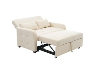 Canapé convertible beige tissu lin coton 180x127cm structure bois métal dos ajustable rangement intégré