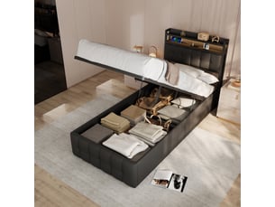 Lit simple 90x200 cm FOERPL coloris noir