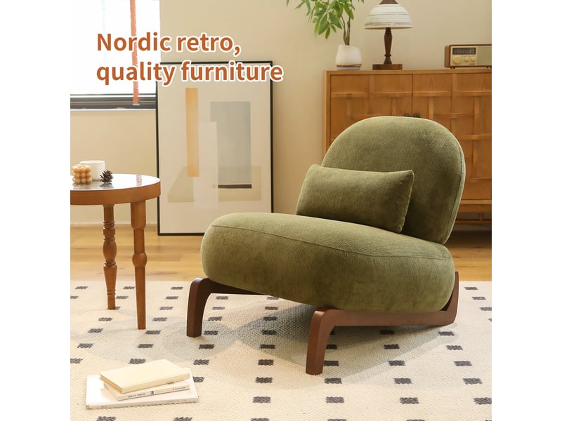  Fauteuil d'accent 72.2x86.9x69.9cm – chaise de salon sans accoudoirs avec coussin moelleux et oreiller lombaire – tissu de chenille - vert  - Conforama B