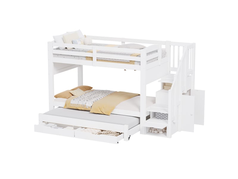  Lit superposé modenvie 90 x 200 cm avec lit gigogne 90 x 190 cm et rangements blanc  - Conforama A
