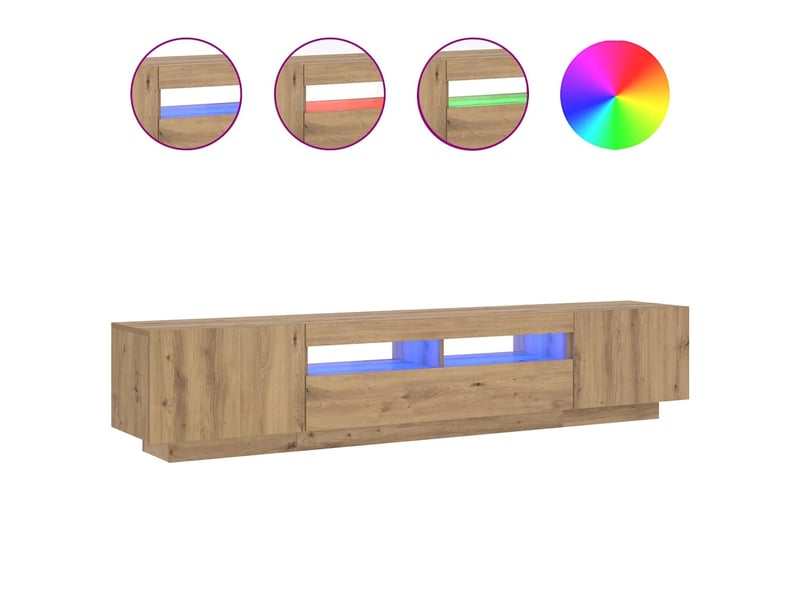  Meuble tv - banc tv - meuble de rangement avec lumières led chêne artisanal bois d'ingénierie  - Conforama D