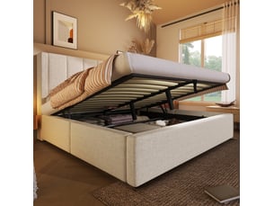 Lit coffre 140x200 cm <strong>HAVRYA</strong>  <strong></strong> coloris beige