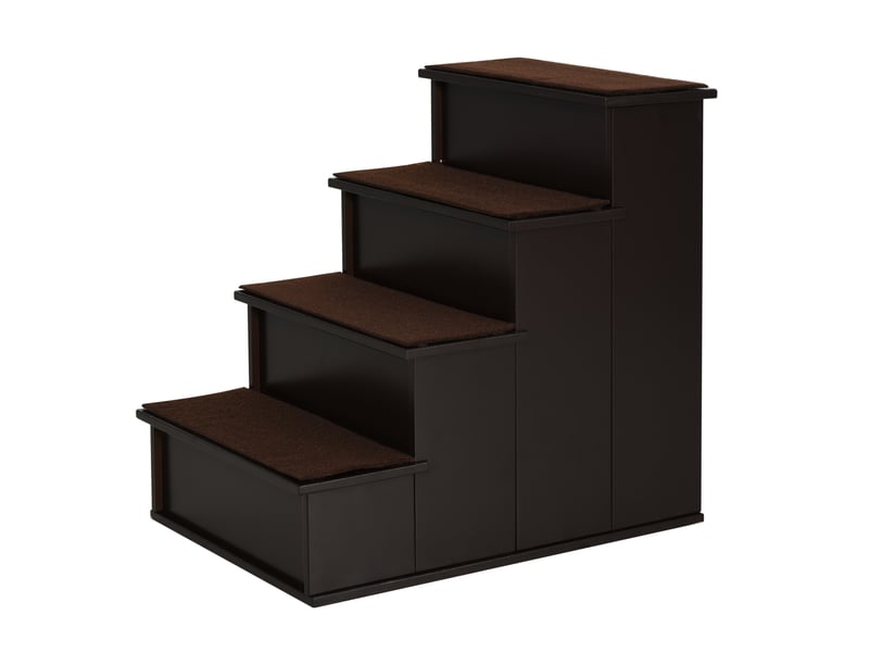 Escalier pour votre petit compagnon en mdf marron foncé à 4 marches avec tapis amovibles antidérapants pour lit et canapé - Conforama A