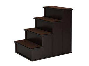 Escalier pour votre petit compagnon en mdf marron foncé à 4 marches avec tapis amovibles antidérapants pour lit et canapé