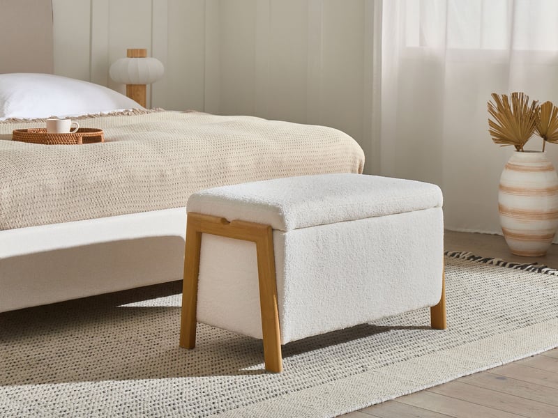 Banc de rangement edland bouclé blanc  - Conforama B