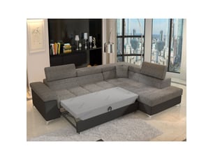 Canapé d'angle convertible palazzo 4 places gris et noir – angle droit avec 1 coussin