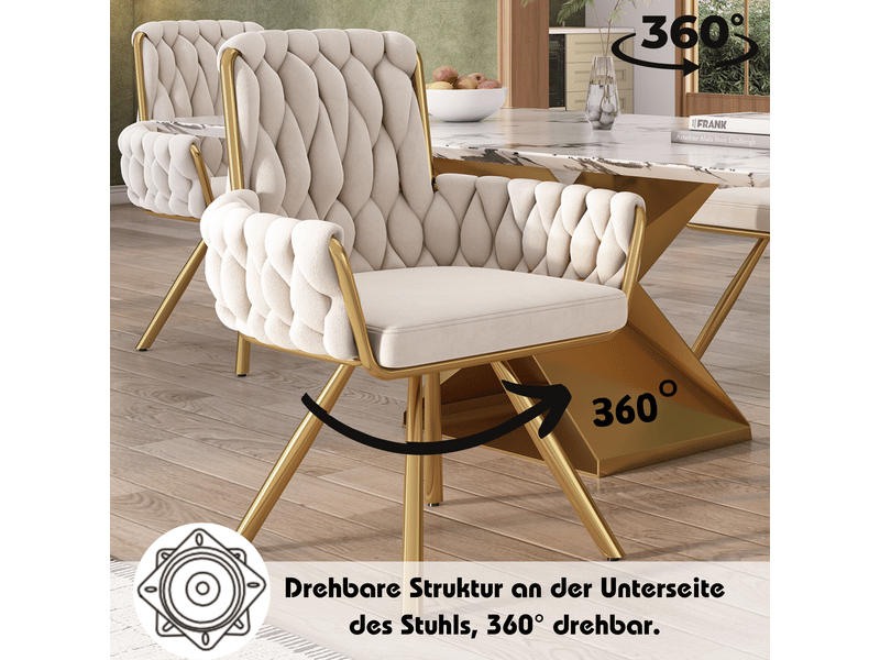  Lot de 6 chaises pivotantes en velours beige, piètement métal, design moderne, assise confortable  - Conforama D