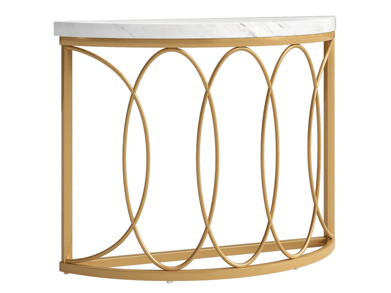  Table console demi-lune avec plateau imitation marbre, cadre en métal, 1 étagère pour entrée et salon, 110 × 35 cm  - Conforama A