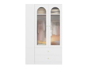 Armoire modenvie 120 x 50 x 200 cm blanche avec 2 portes en verre cannelé, 4 tiroirs et 2 tringles