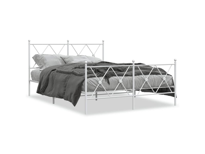  Lit double- lit adulte -  cadre de lit métal sans matelas et pied de lit blanc 140x190 cm  - Conforama A