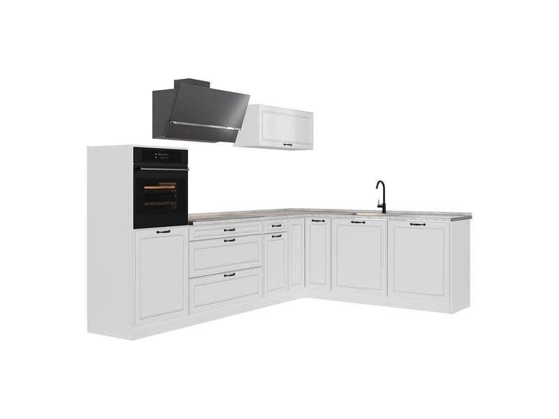 Vicco cuisine en angle, blanc campagneblanc, 287 x cm plan de travail marbre - Conforama A