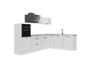 Vicco cuisine en angle, blanc campagneblanc, 287 x cm plan de travail marbre