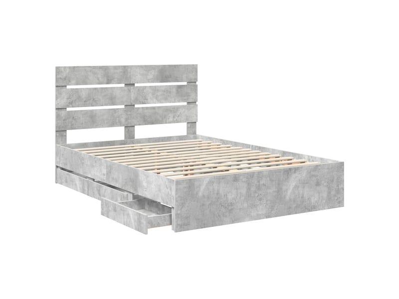  Lit double- lit adulte -  cadre de lit gris béton 150 x 200 cm bois ingénierie  - Conforama D