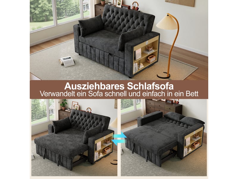  Canapé convertible, canapé-lit, gris, porte-gobelets, usb, design moderne, pour salon, mobilier pour espace de vie, chambre  - Conforama W