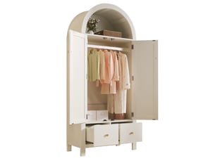 Armoire 2 portes 78 x 45 x 181 cm, 2 tiroirs, penderie et cannage en rotin blanc