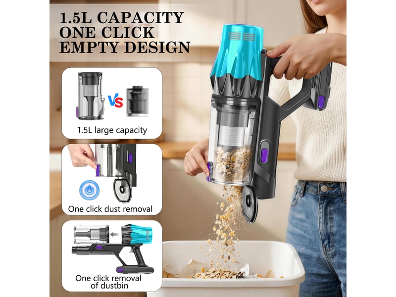  Aspirateur sans fil,600w55 kpa,autonomie de 60 minutes,pour la maison,aspirateur balai autoportant avec brosse anti-emmêlement et écran tactile oled  - Conforama E