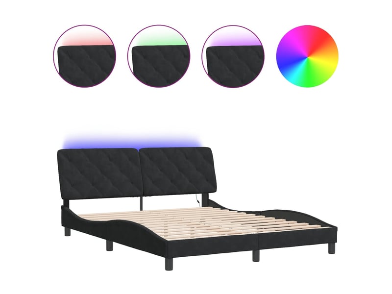  Lit double- lit adulte -  cadre de lit avec led sans matelas noir 160x200 cm velours  - Conforama A