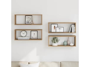 Lot de 4 étagères cube murales, armoires de rangement chêne artisanal 60x15x23 cm cf42742
