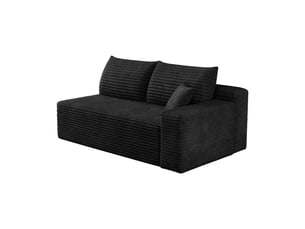 Canapé d'angle droit 2 places tissu velours côtelé assise profonde méridienne sans montage salon appartement compact noir