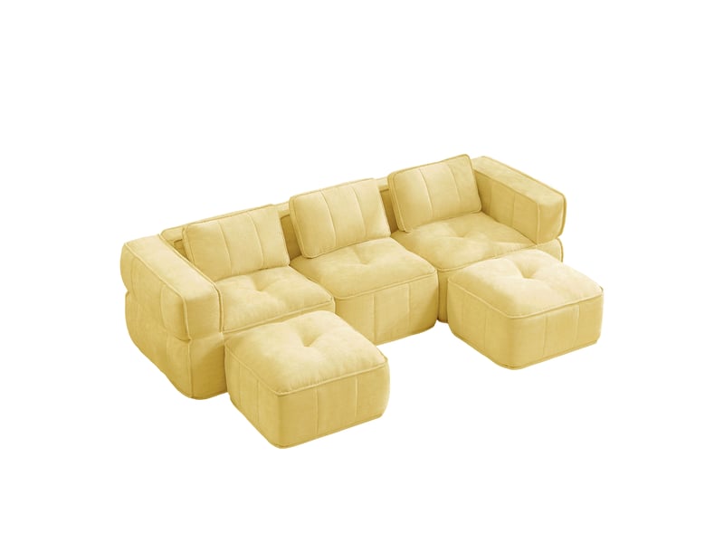  Canapé modulaire en u 3 places avec 2 poufs, assise profonde - lpospi - sans structure, polyester jaune  - Conforama A