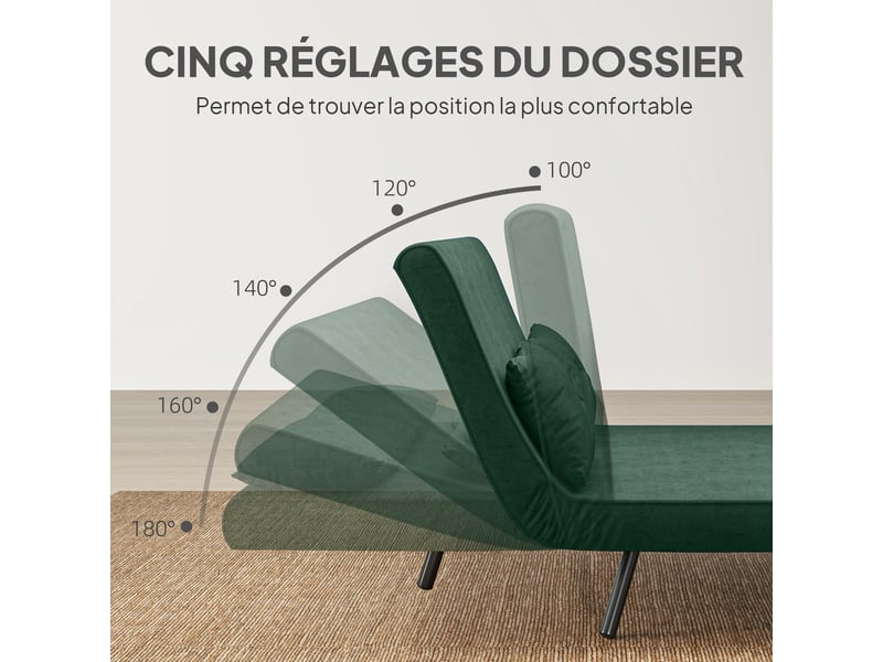  Canapé convertible 2 places avec dossier réglable vert 102x73x81 cm  - Conforama E
