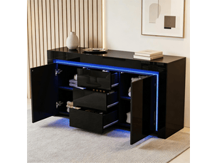Buffet 2 porte(s) 3 tiroir(s) KORFEE - 140 cm coloris noir