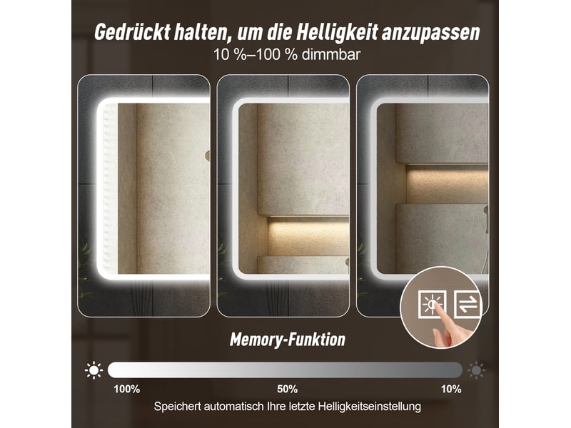  Miroir de salle de bain led 120x60 cm – argent – antibuée, 3 couleurs, variateur et mémoire ip44  - Conforama D