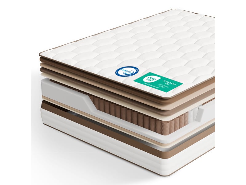  Roygbiv matelas à ressorts ensachés 140x200 cm – 7 zones de confort, mousse haute résilience, épaisseur 25 cm, fermeté moyenne, marron MATELAS À RESSORTS ENSACHÉS - Conforama A