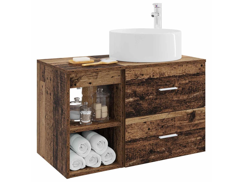  Ensemble de mobilier de salle de bain 2 pcs bois ancien shl811  - Conforama C
