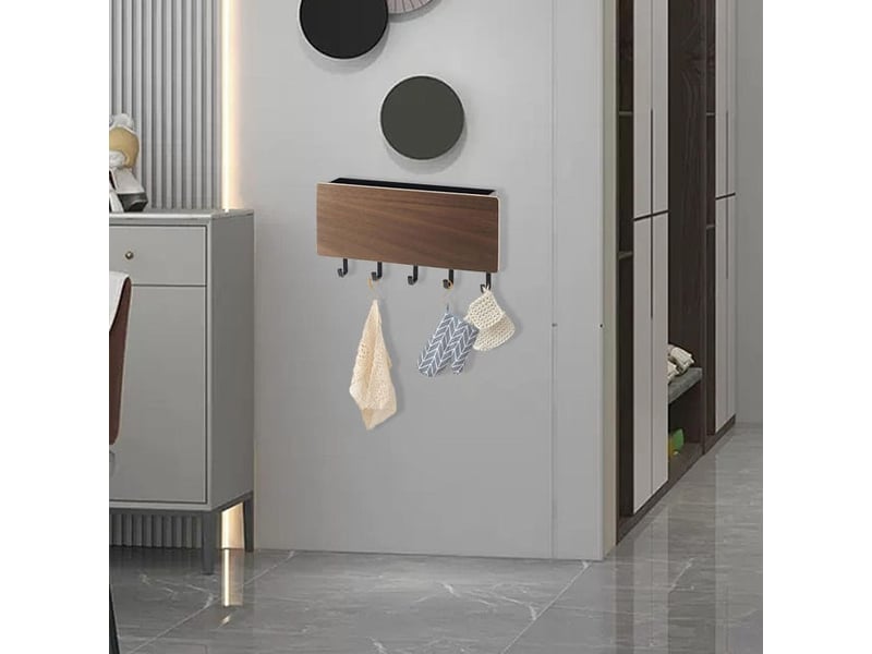  Porte-clés mural en bois avec 5 crochets, organiseur de courrier (couleur bois de noyer, marron YSK0003560LY - Conforama D