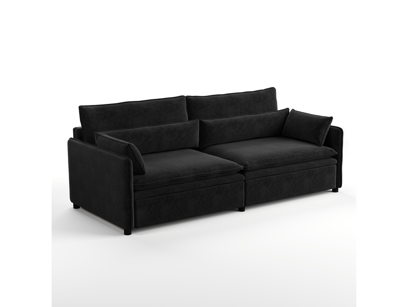  Canapé convertible 3 places avec rangement 206x91x86 cm en chenille noire  - Conforama R