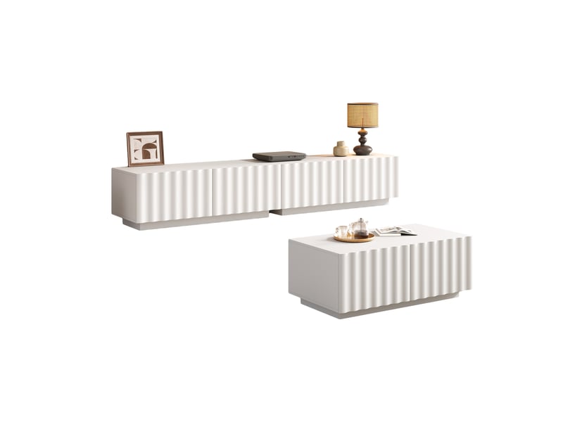 Meuble tv et table basse avec 6 tiroirs de rangement - pour salon - en mdf et panneaux de particules - blanc - Conforama A