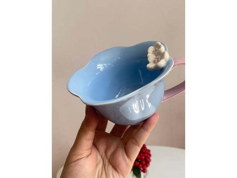 Petite tasse en céramique, fleur bleue, 220 ml  - Conforama E